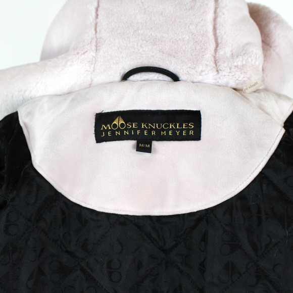 Moose Knuckles x Jennifer Meyer Faux Fur Jacket Pink Hooded Full Zip Up Crop M - Picture 7 of 8